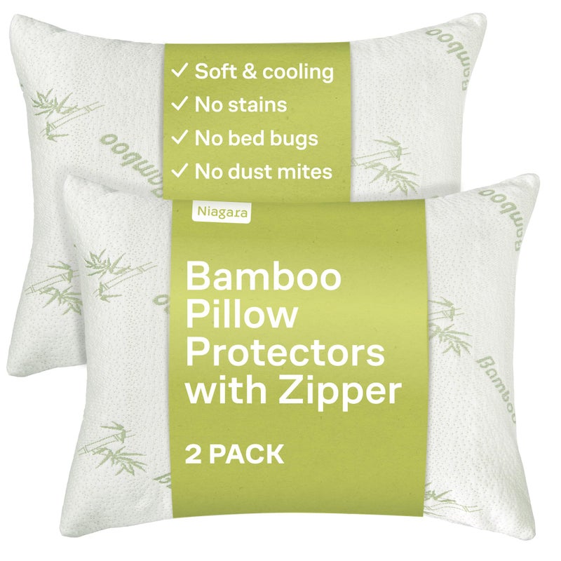 Niagara Sleep Solution Cloud-Like Pillow Protectors with Zipper Queen Size - Breathable Cooling Pillow Covers for Hot Sleeprers - 100% Resistant to Stains, Dust & Dirt (Green 2-Pack) - Image 1